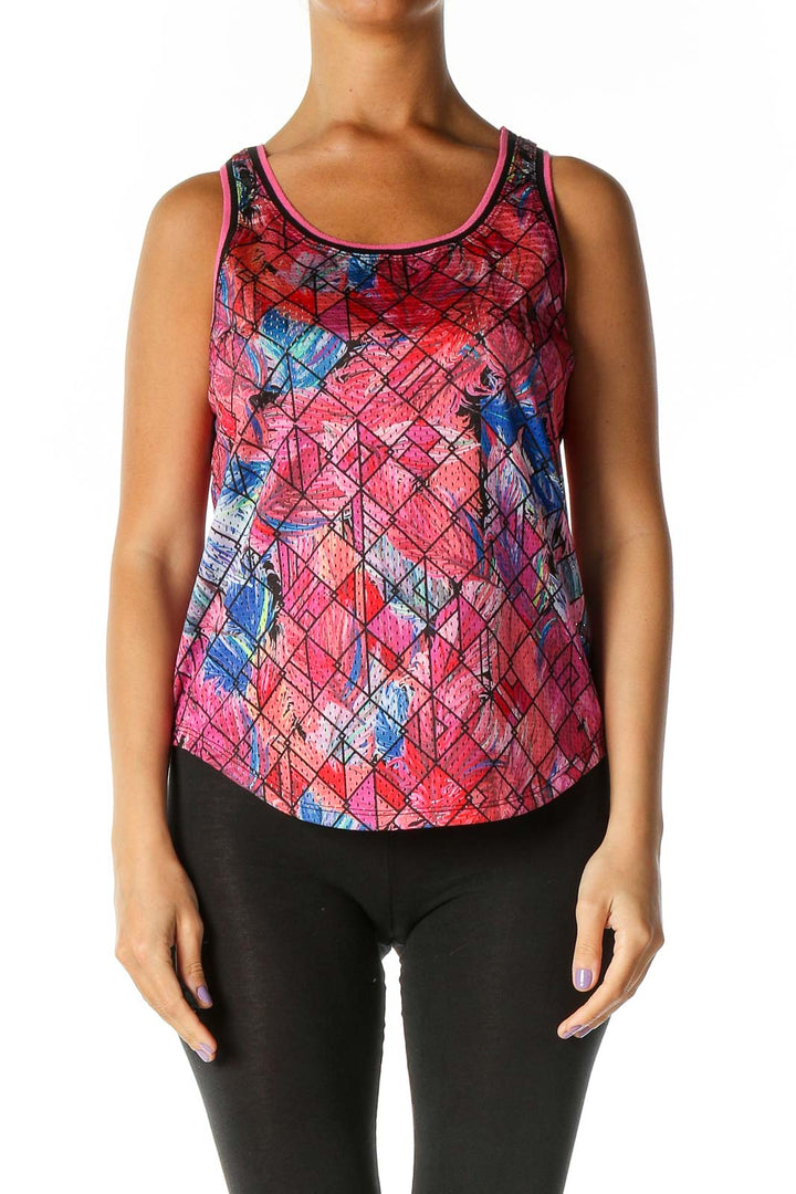 Pink Geometric Print Bohemian Tank Top