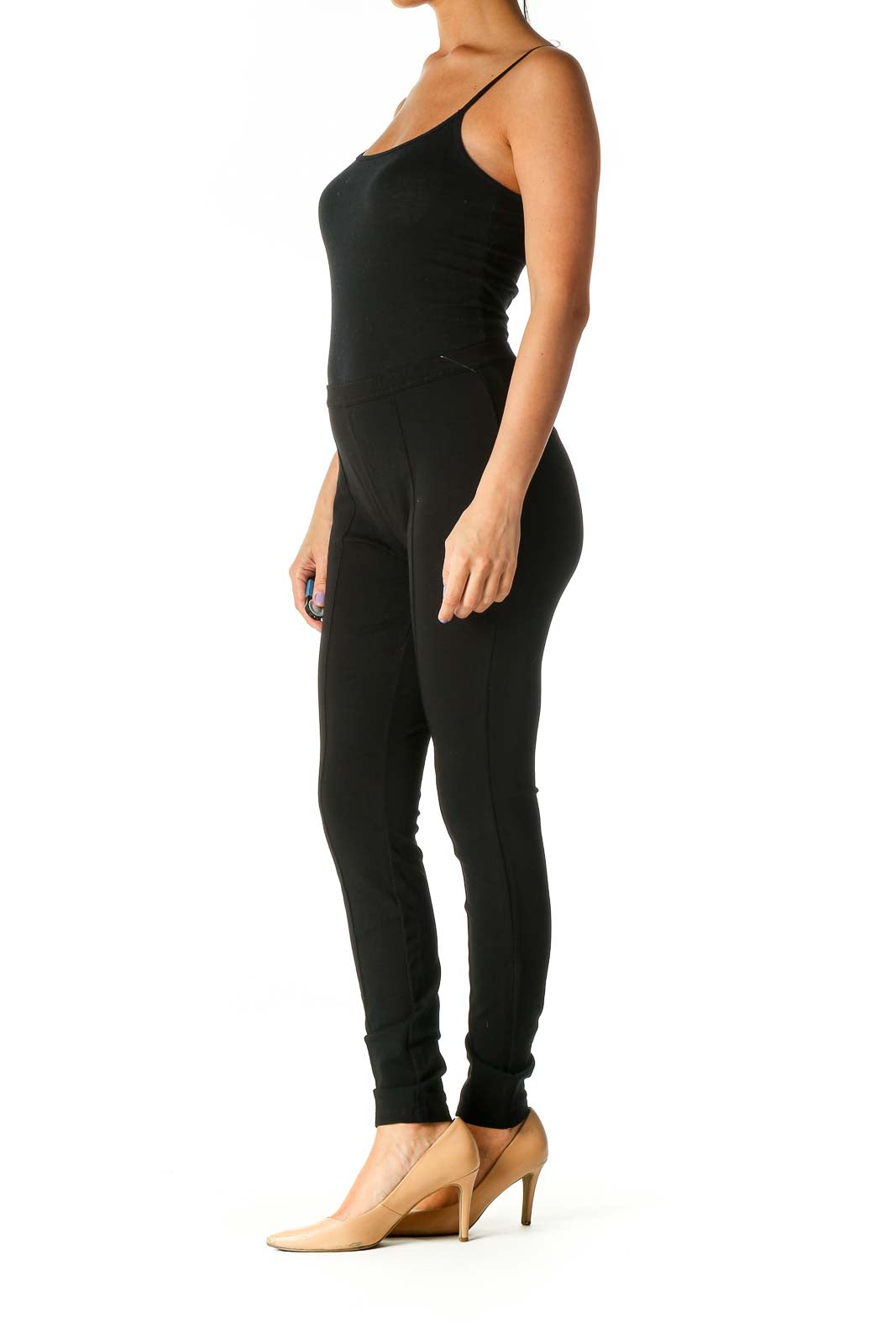 Black Solid Casual Leggings