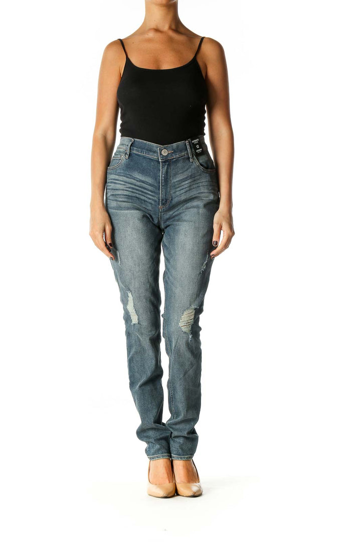 Blue Casual Straight Leg Jeans