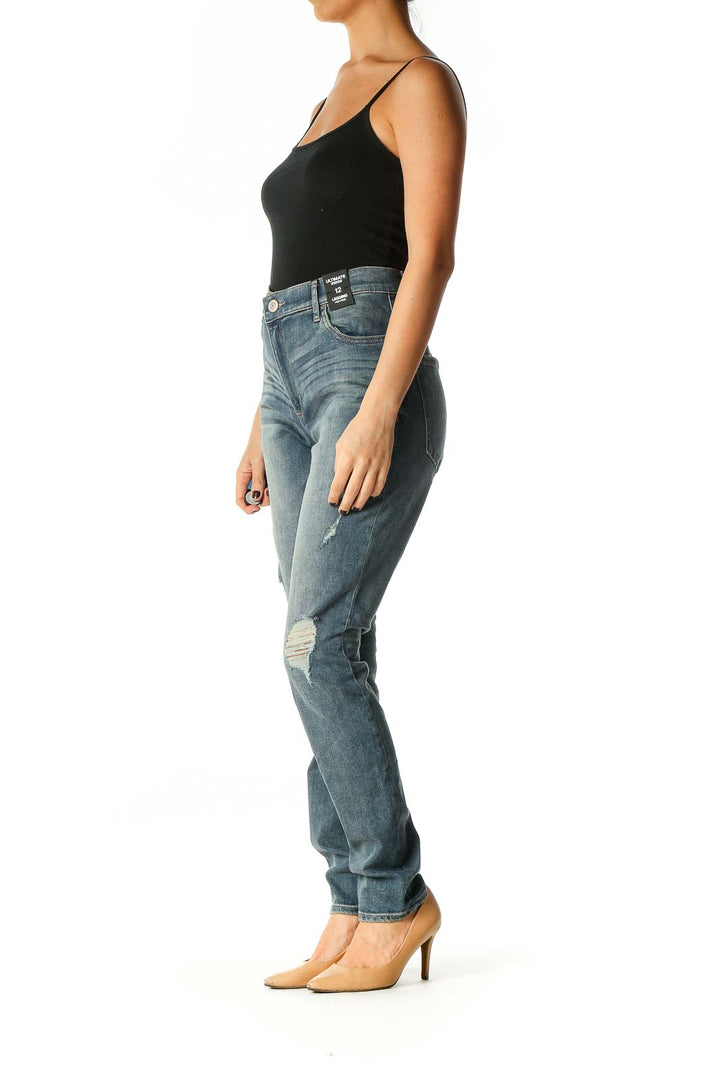 Blue Casual Straight Leg Jeans