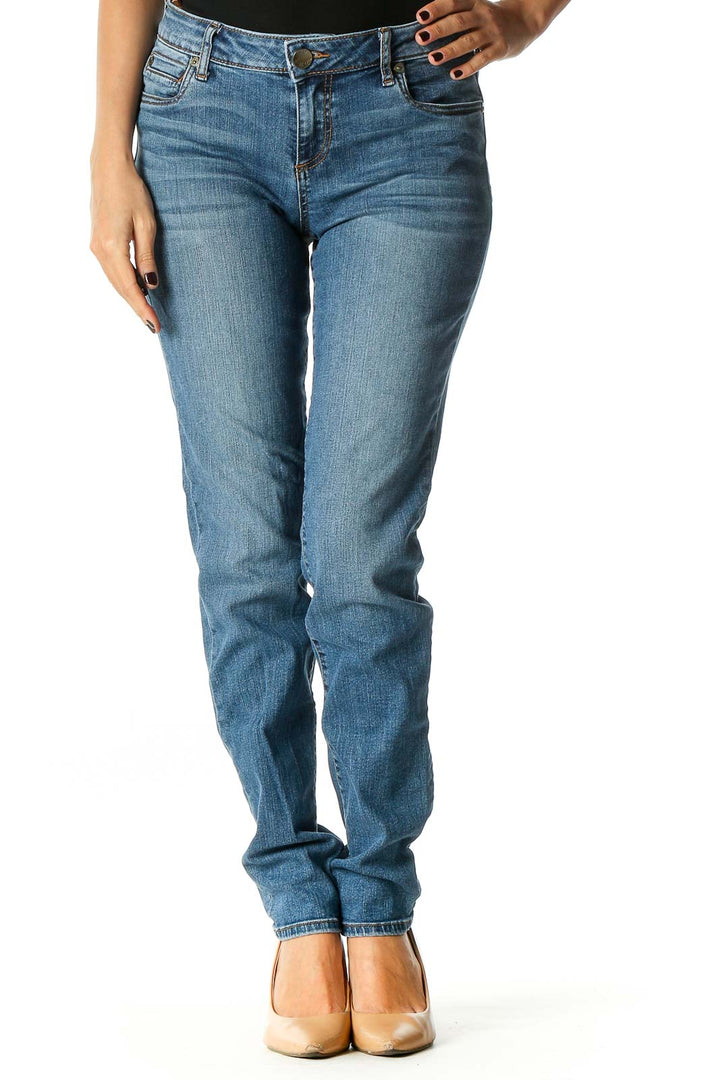 Blue Casual Straight Leg Jeans