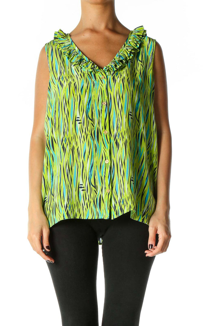 Green Graphic Print All Day Wear Blouse