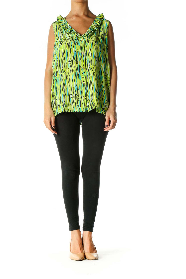 Green Graphic Print All Day Wear Blouse