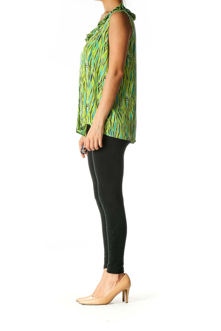 Green Graphic Print All Day Wear Blouse