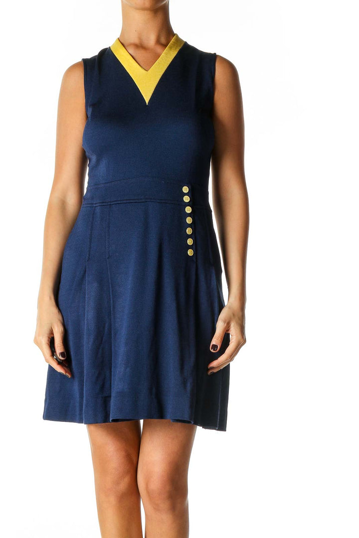 Blue Solid Casual A-Line Dress