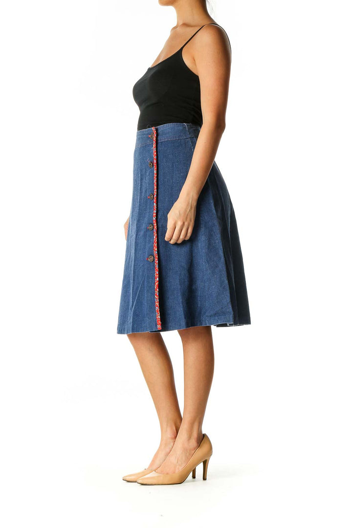 Blue Solid Retro A-Line Skirt