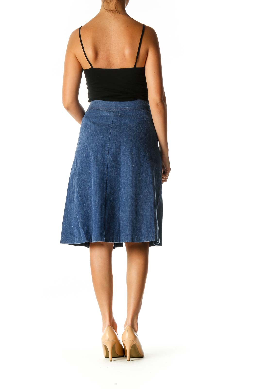 Blue Solid Retro A-Line Skirt