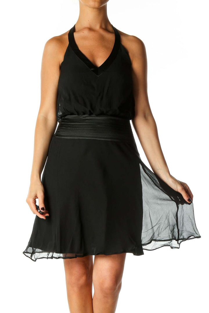 Black Solid Casual A-Line Dress