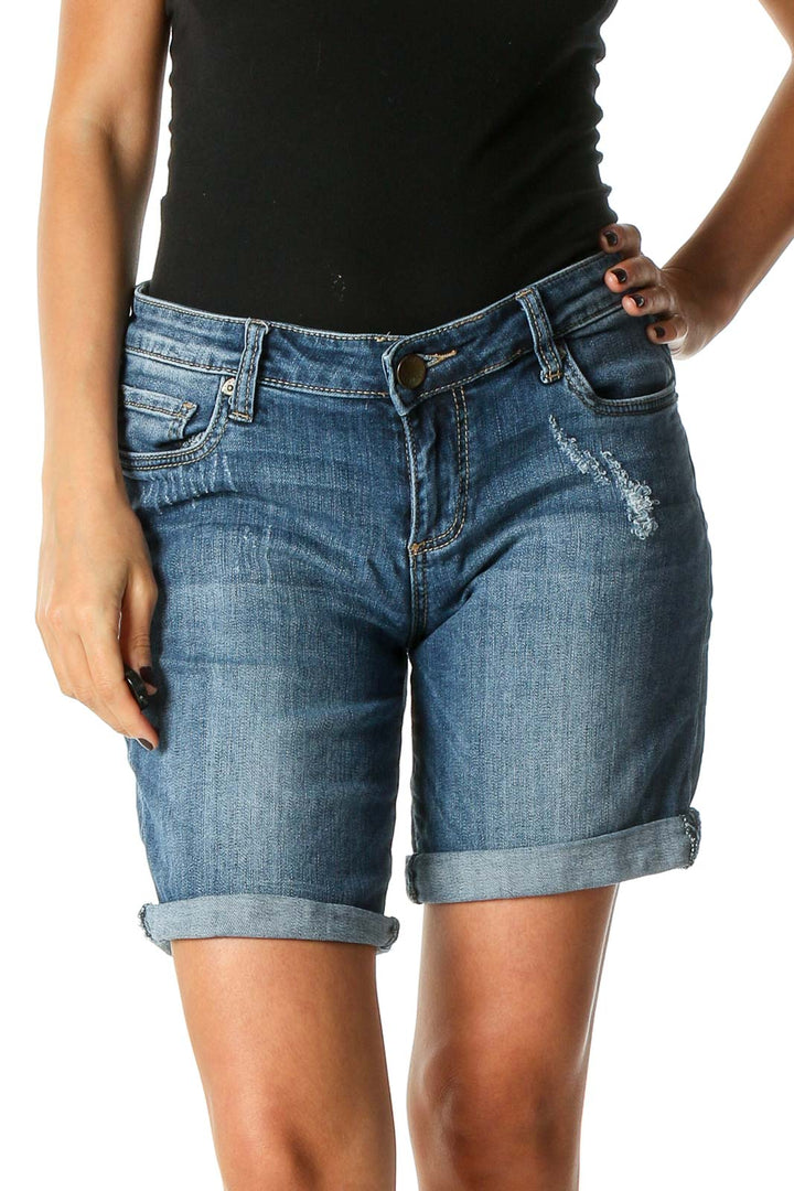 Blue Solid Casual Shorts