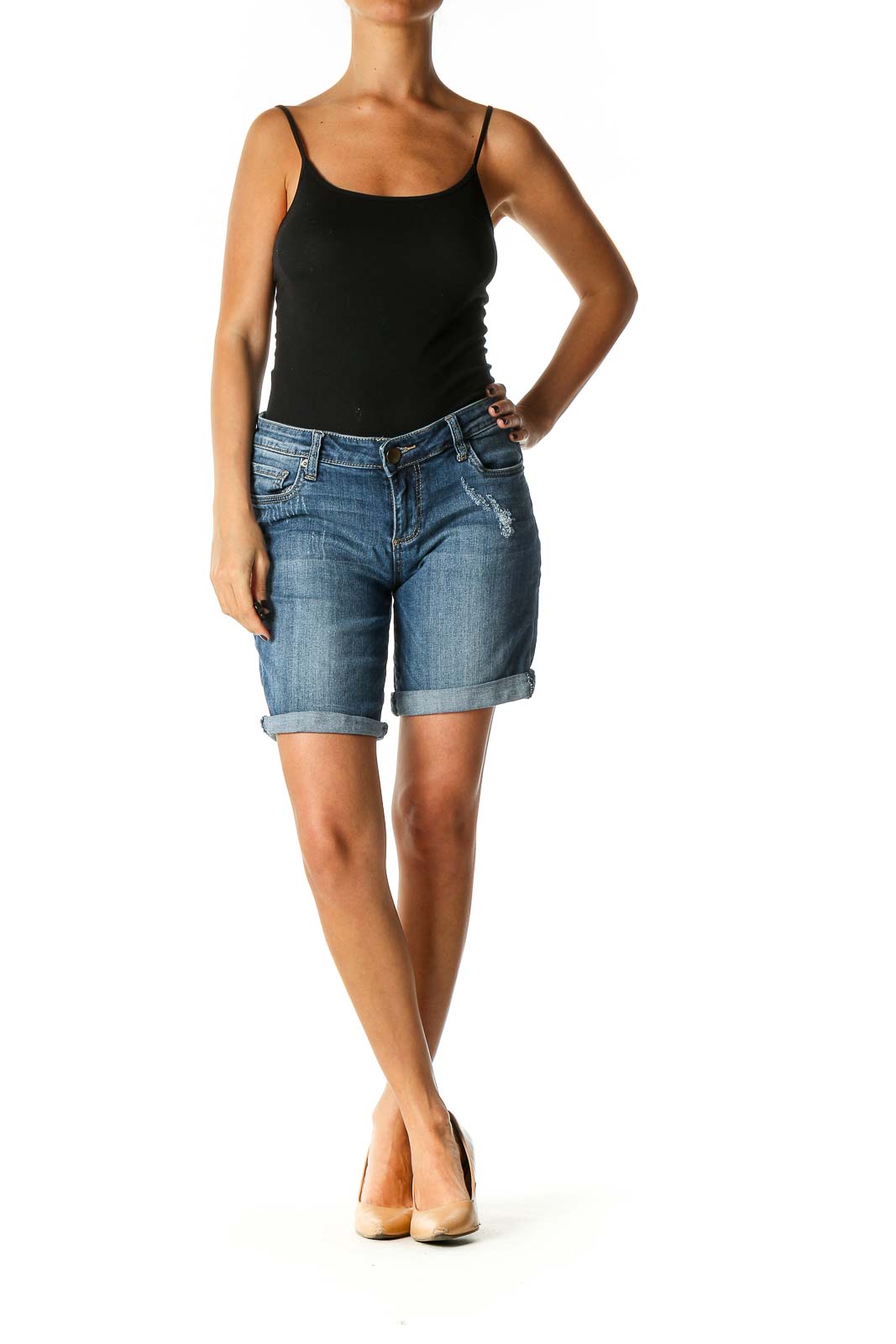 Blue Solid Casual Shorts