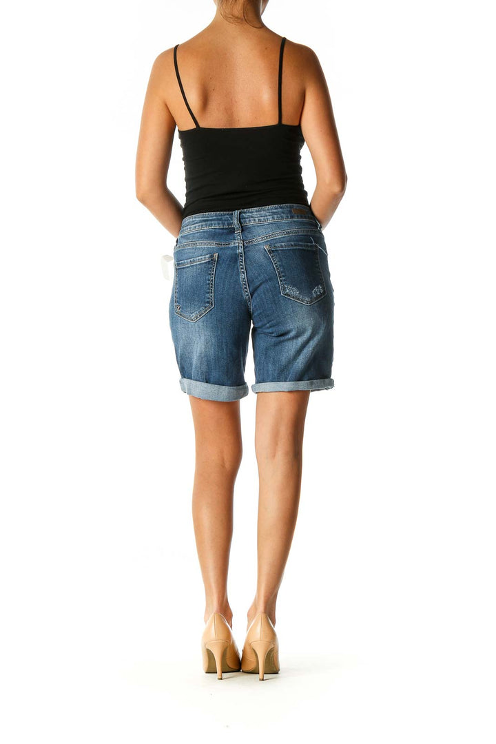 Blue Solid Casual Shorts