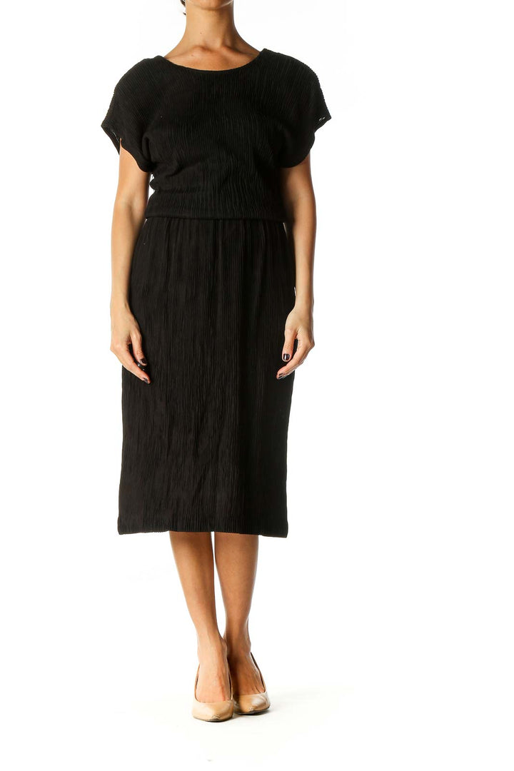 Black Solid Casual Shift Dress