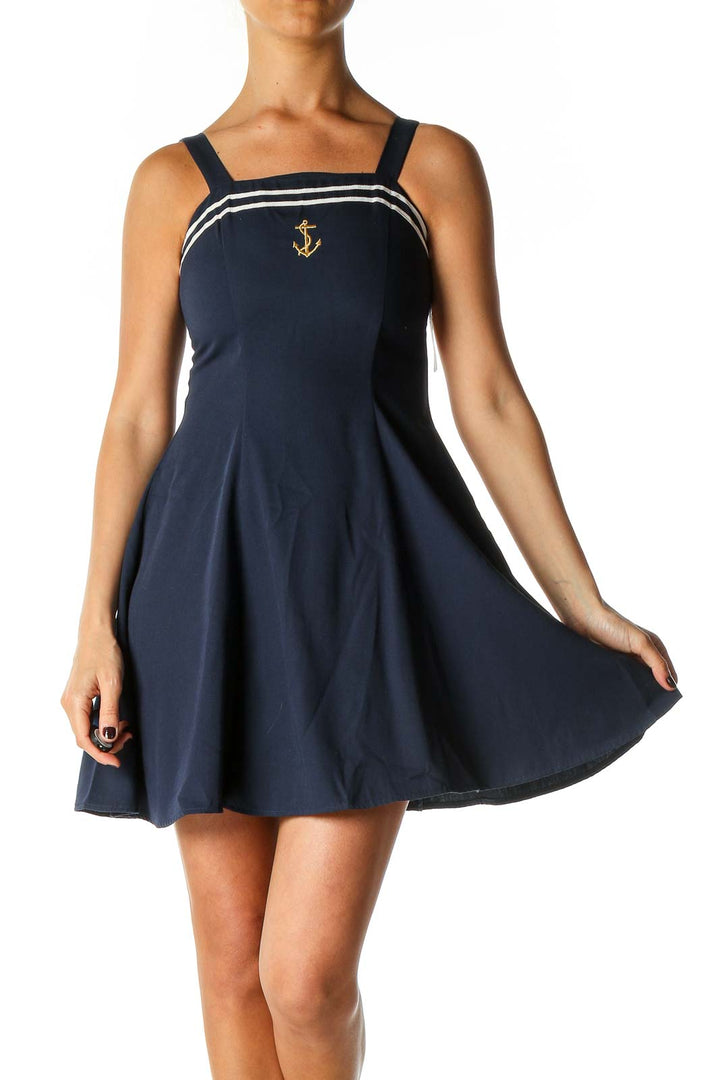 Blue Solid Casual Fit & Flare Dress