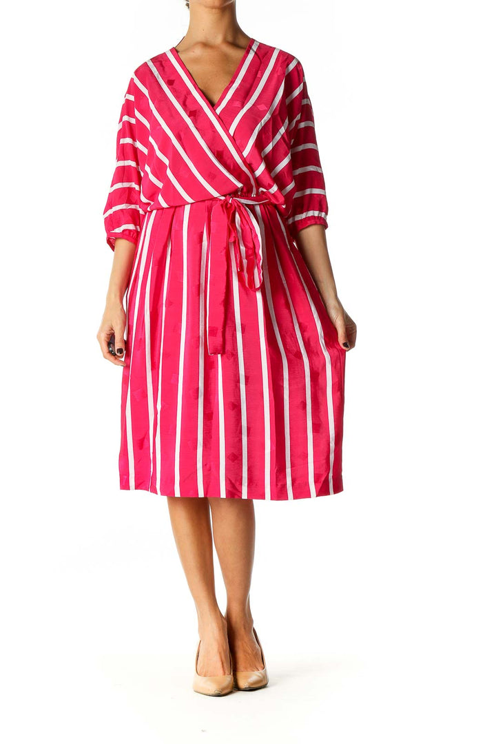 Pink Striped Retro Fit & Flare Dress