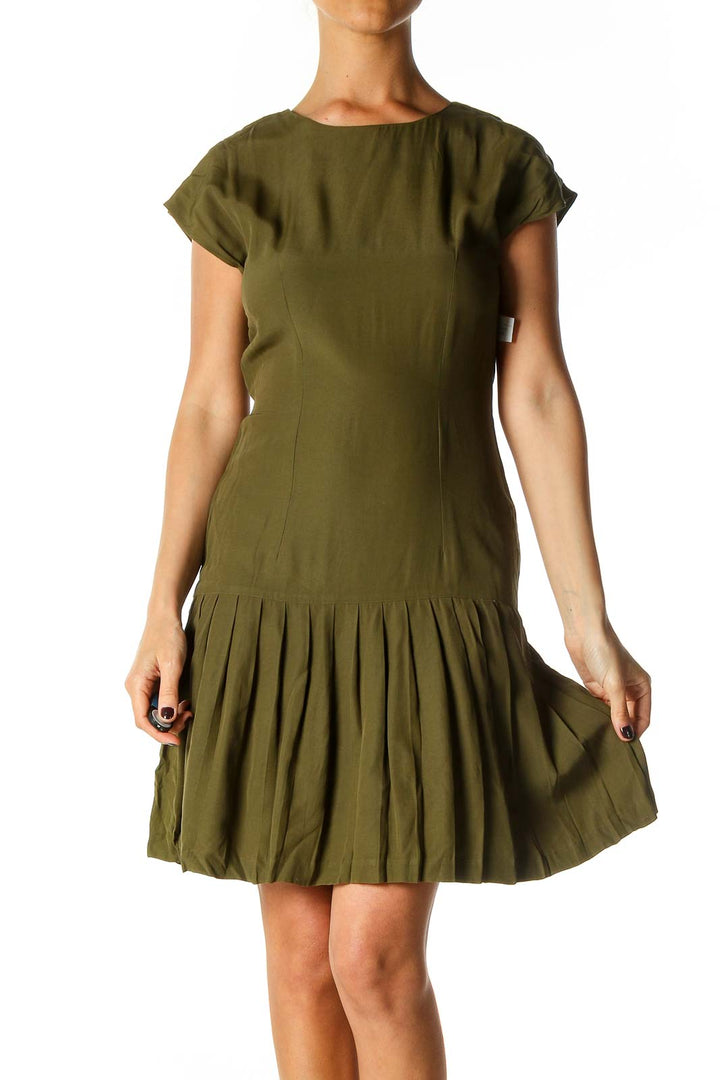 Green Solid Casual Fit & Flare Dress