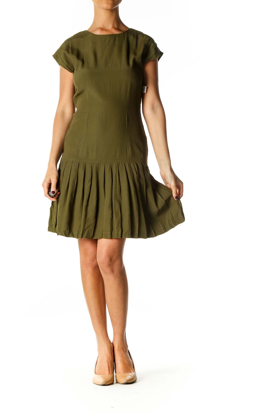 Green Solid Casual Fit & Flare Dress