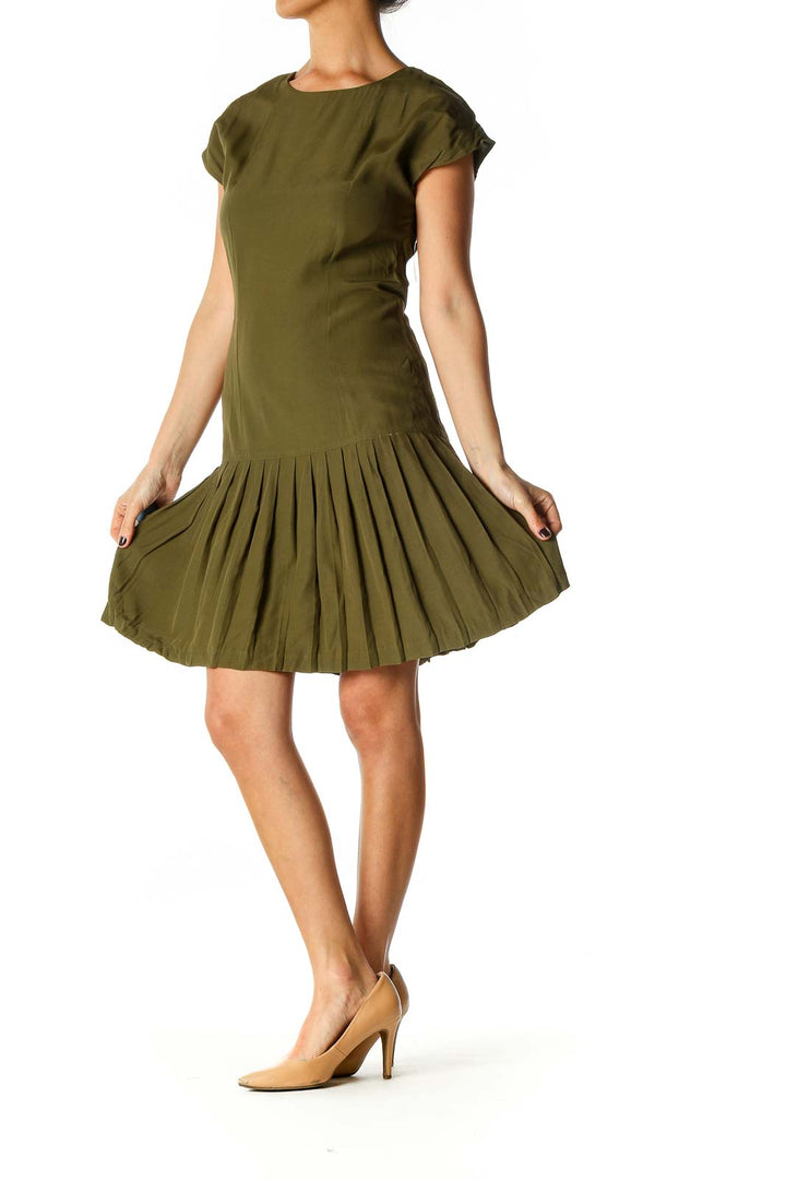 Green Solid Casual Fit & Flare Dress