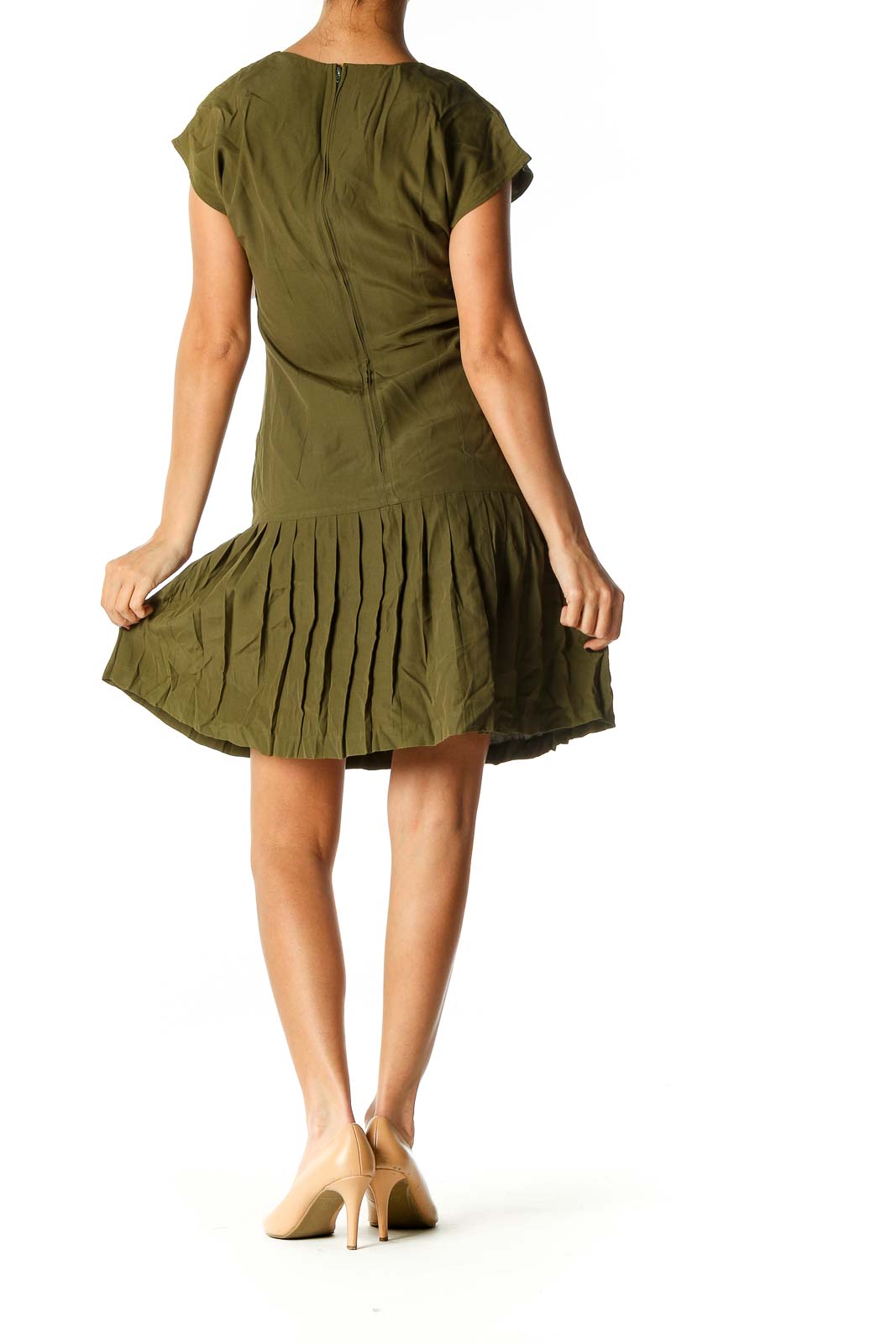 Green Solid Casual Fit & Flare Dress