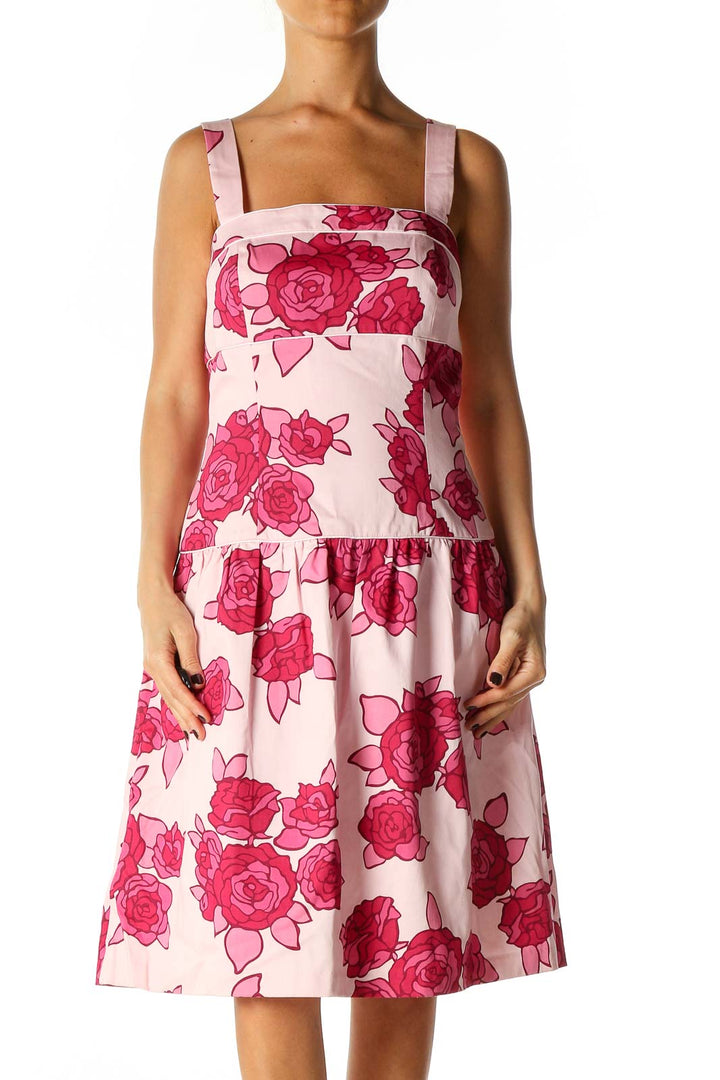 Pink Floral Print Casual Fit & Flare Dress