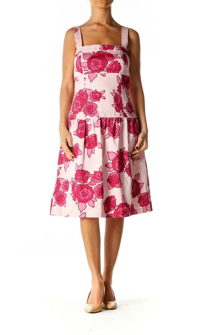 Pink Floral Print Casual Fit & Flare Dress