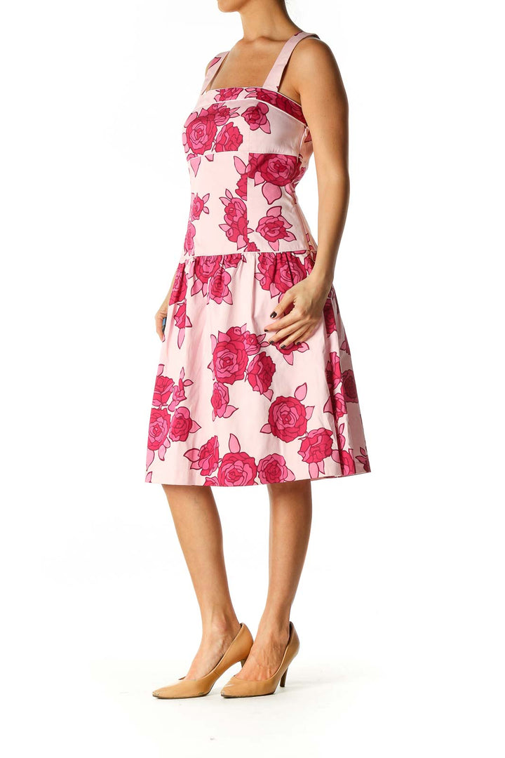 Pink Floral Print Casual Fit & Flare Dress