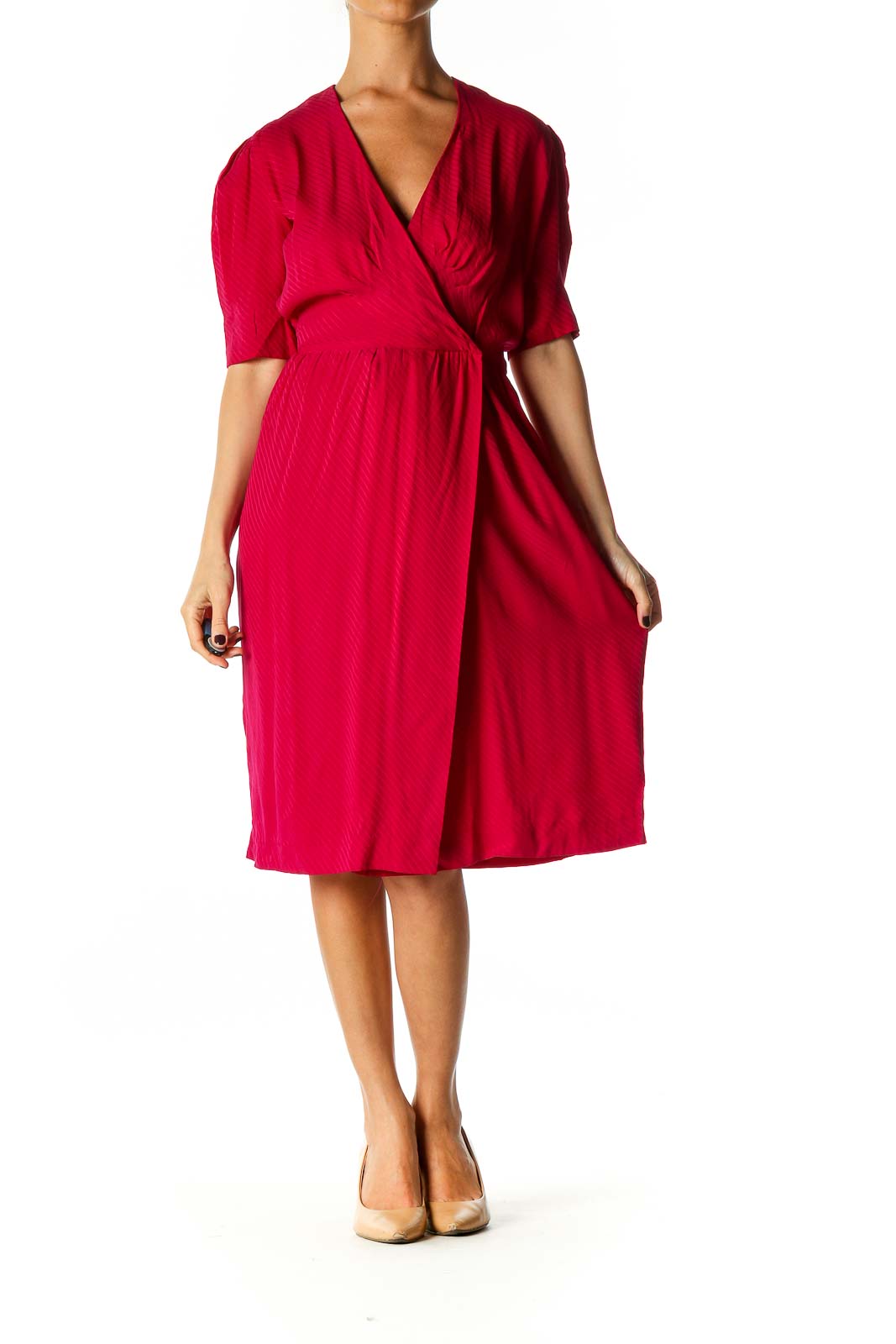 Red Solid Casual Fit & Flare Dress