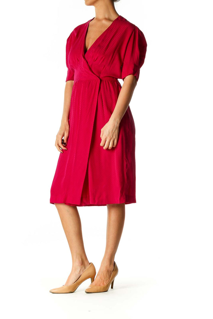 Red Solid Casual Fit & Flare Dress