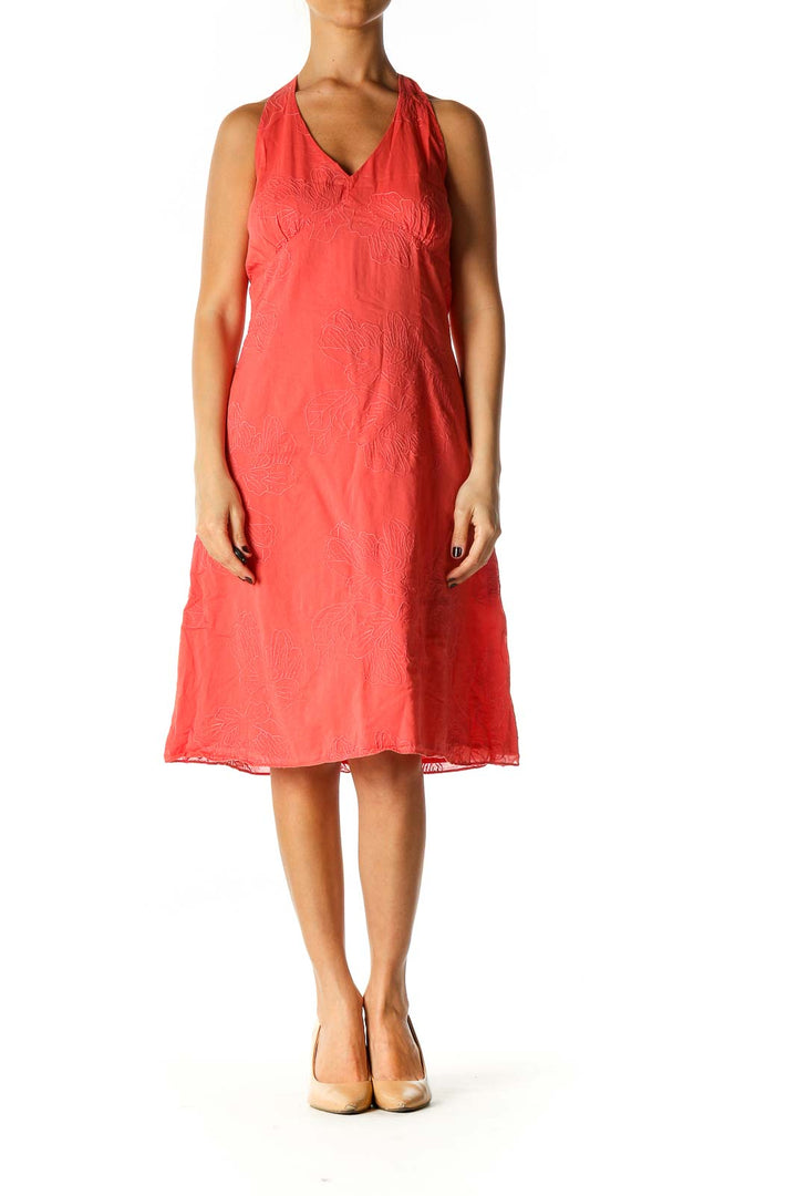 Red Solid Casual A-Line Dress