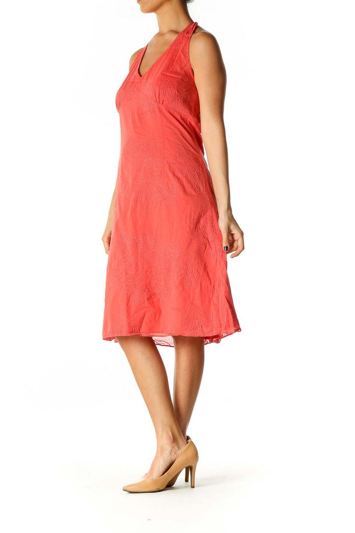 Red Solid Casual A-Line Dress