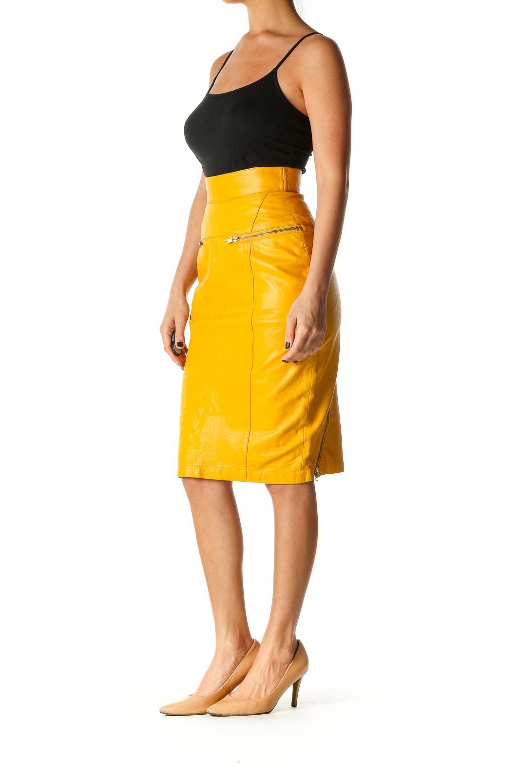 Yellow Solid Classic Pencil Skirt