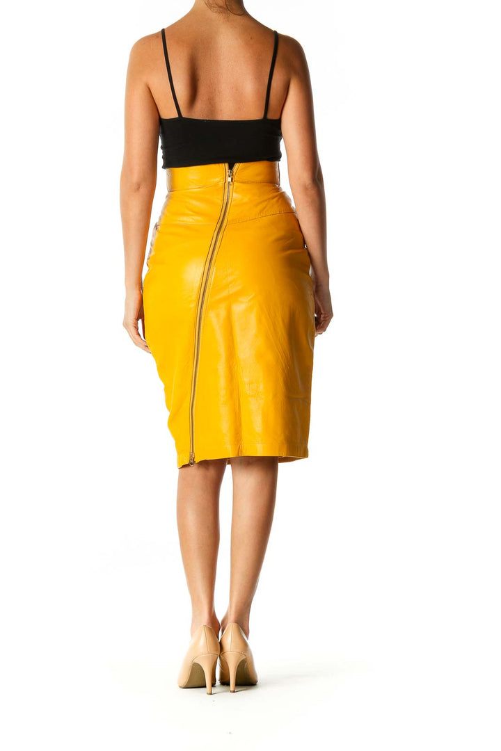 Yellow Solid Classic Pencil Skirt