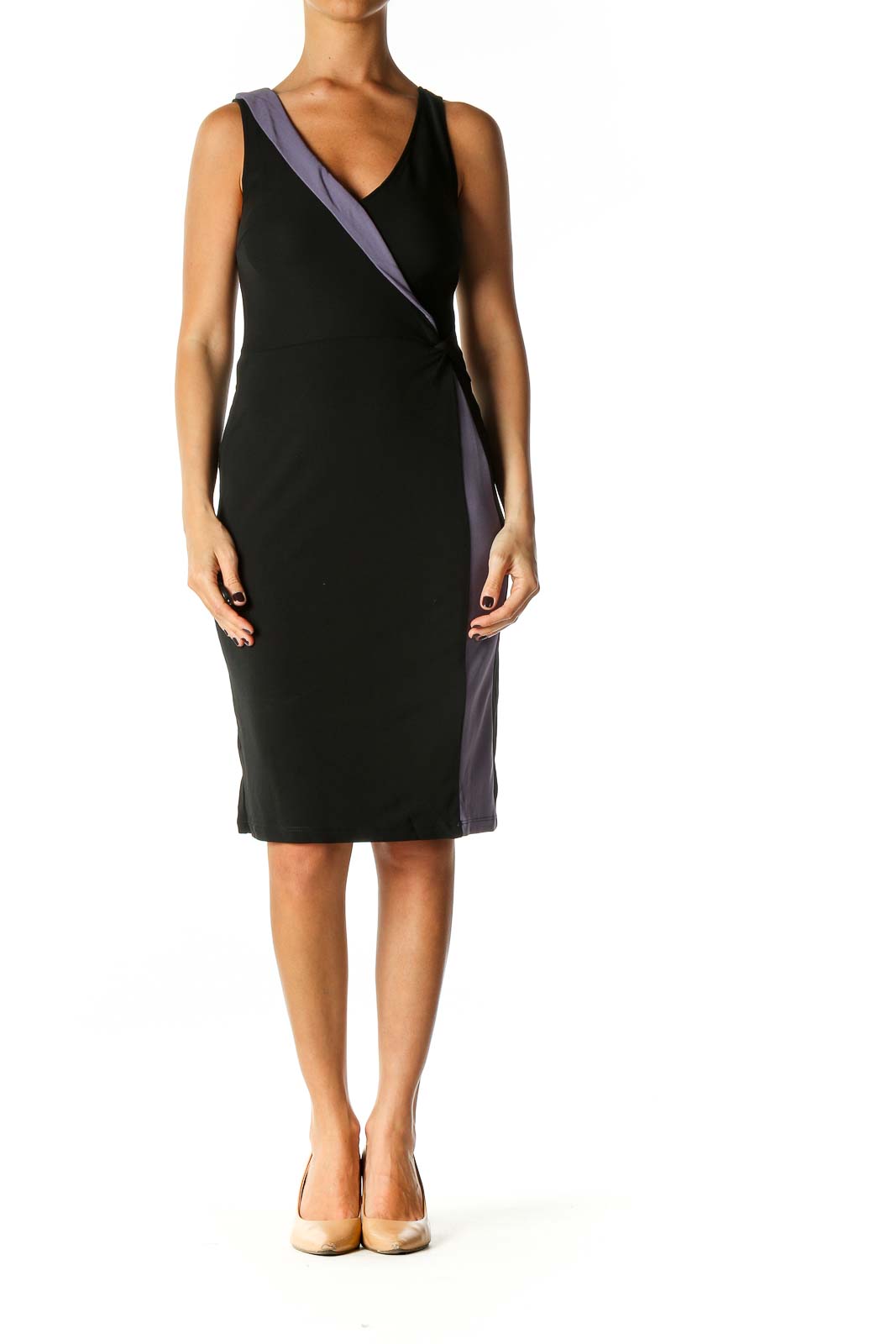 Black Solid Day Sheath Dress