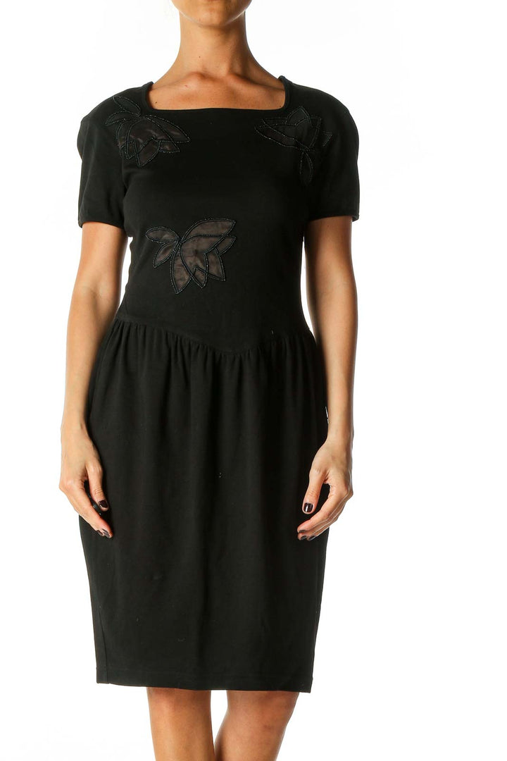 Black Solid Cocktail Sheath Dress