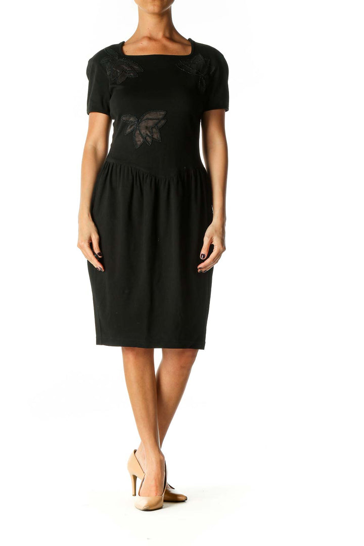 Black Solid Cocktail Sheath Dress