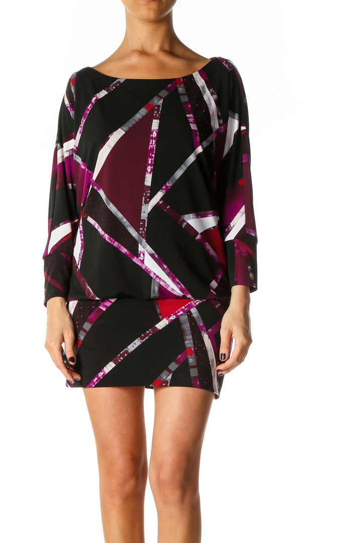 Black Graphic Print Chic Shift Dress