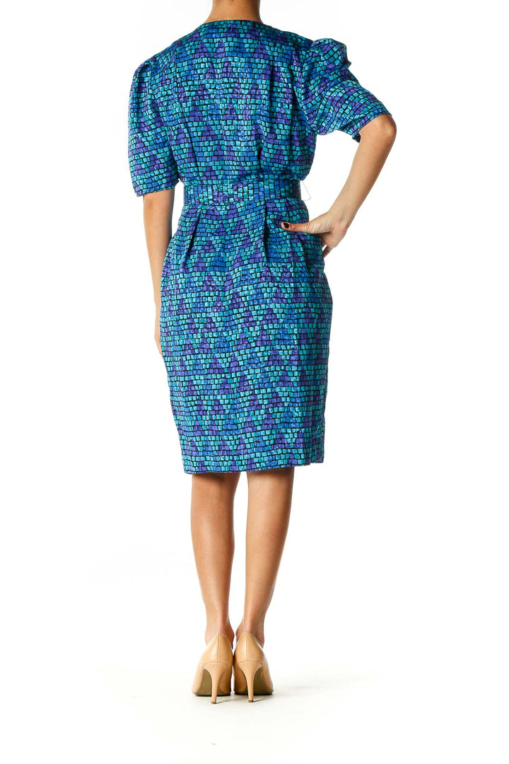 Blue Geometric Print Day Shift Dress