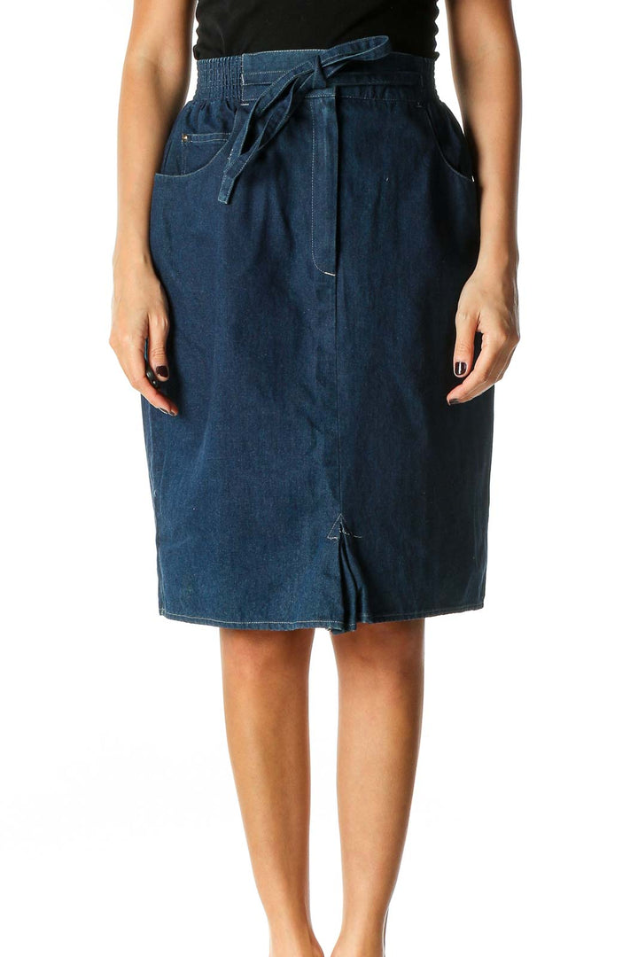 Blue Solid Classic Pencil Skirt