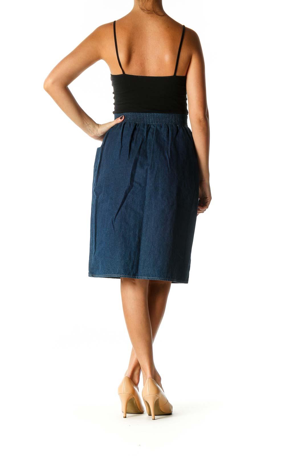 Blue Solid Classic Pencil Skirt