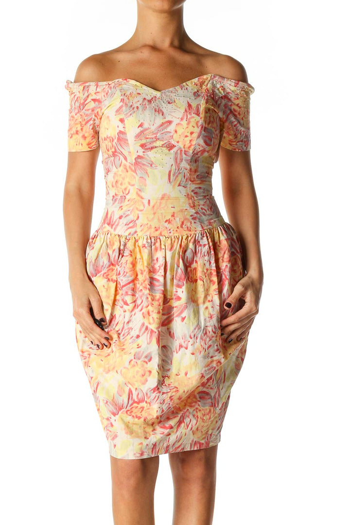 Orange Floral Print Retro Sheath Dress