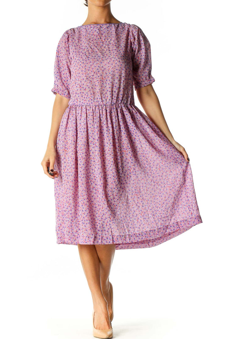 Pink Floral Print Retro Fit & Flare Dress