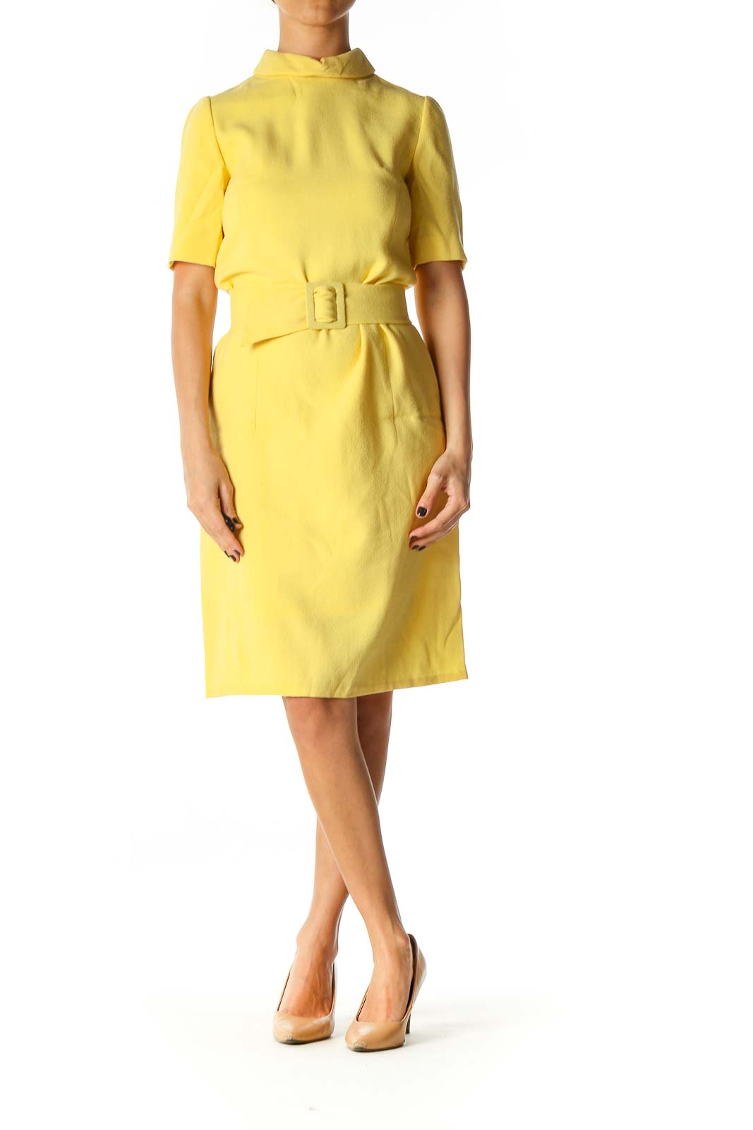 Yellow Solid Casual Shift Dress