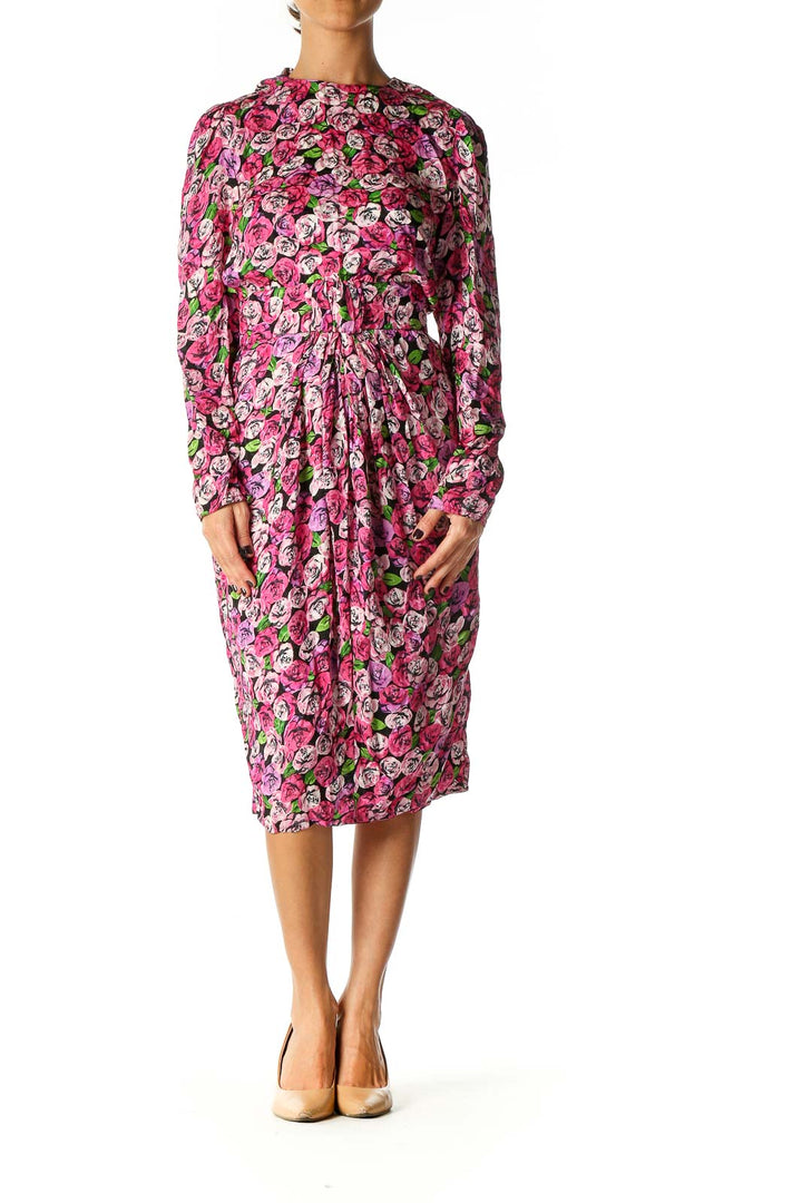 Pink Floral Print Cocktail Shift Dress