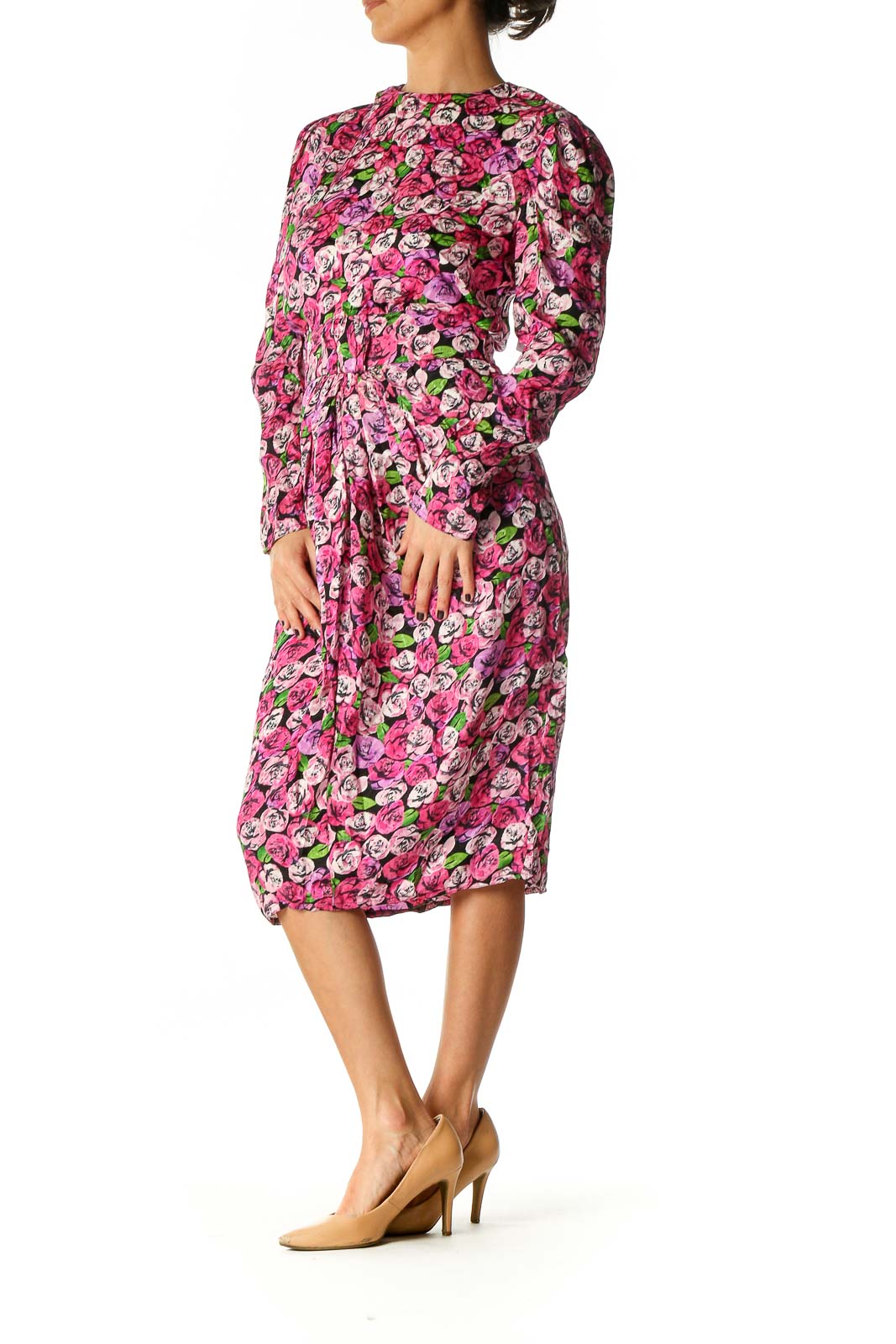 Pink Floral Print Cocktail Shift Dress