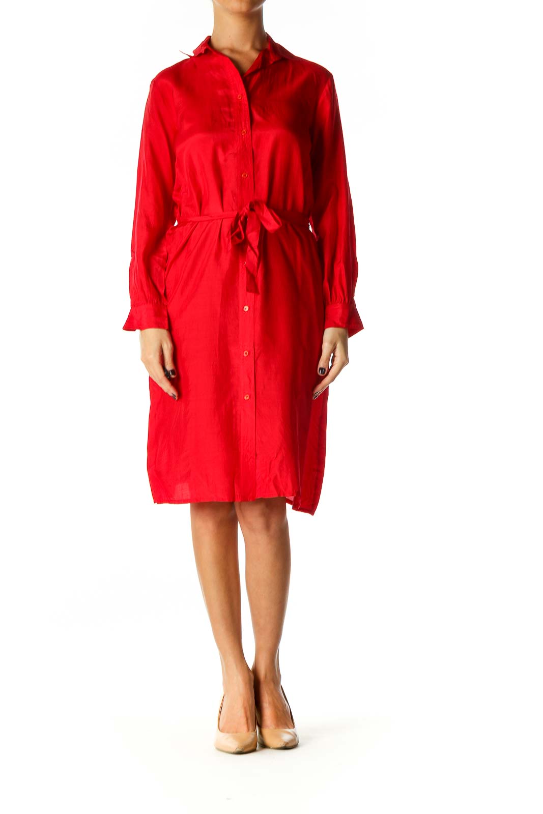 Red Solid Casual Shift Dress