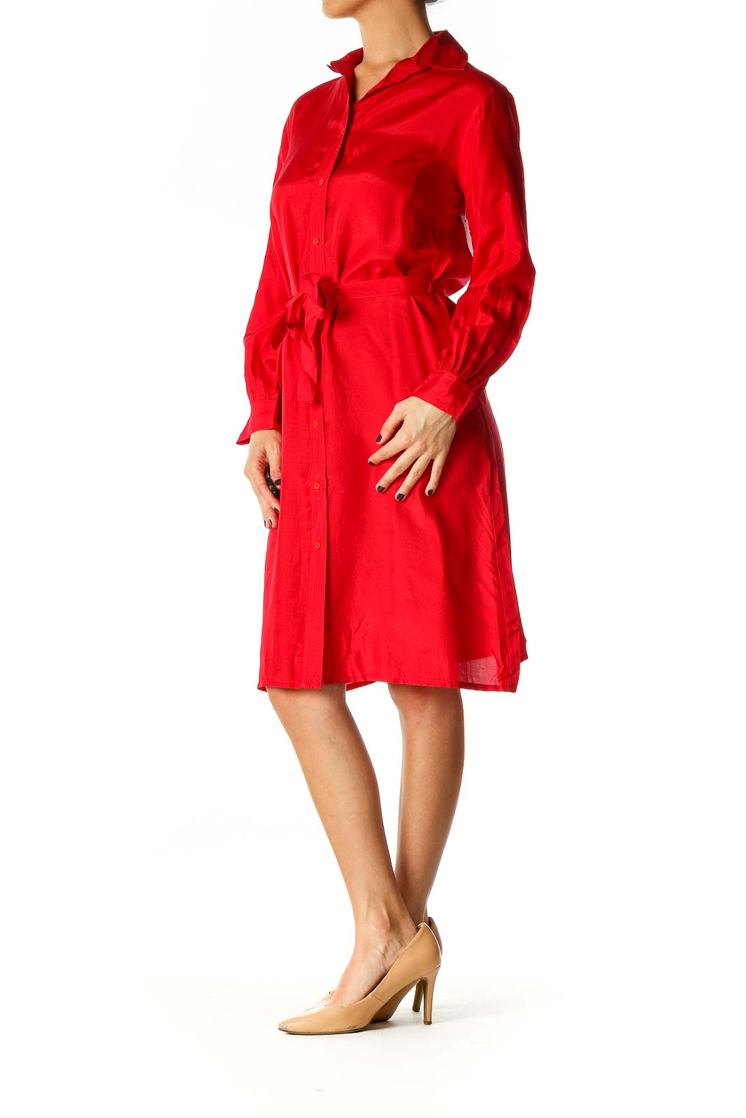 Red Solid Casual Shift Dress