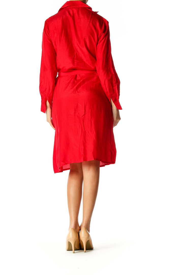 Red Solid Casual Shift Dress