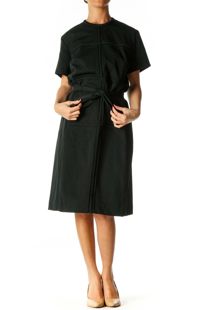 Black Solid Casual A-Line Dress