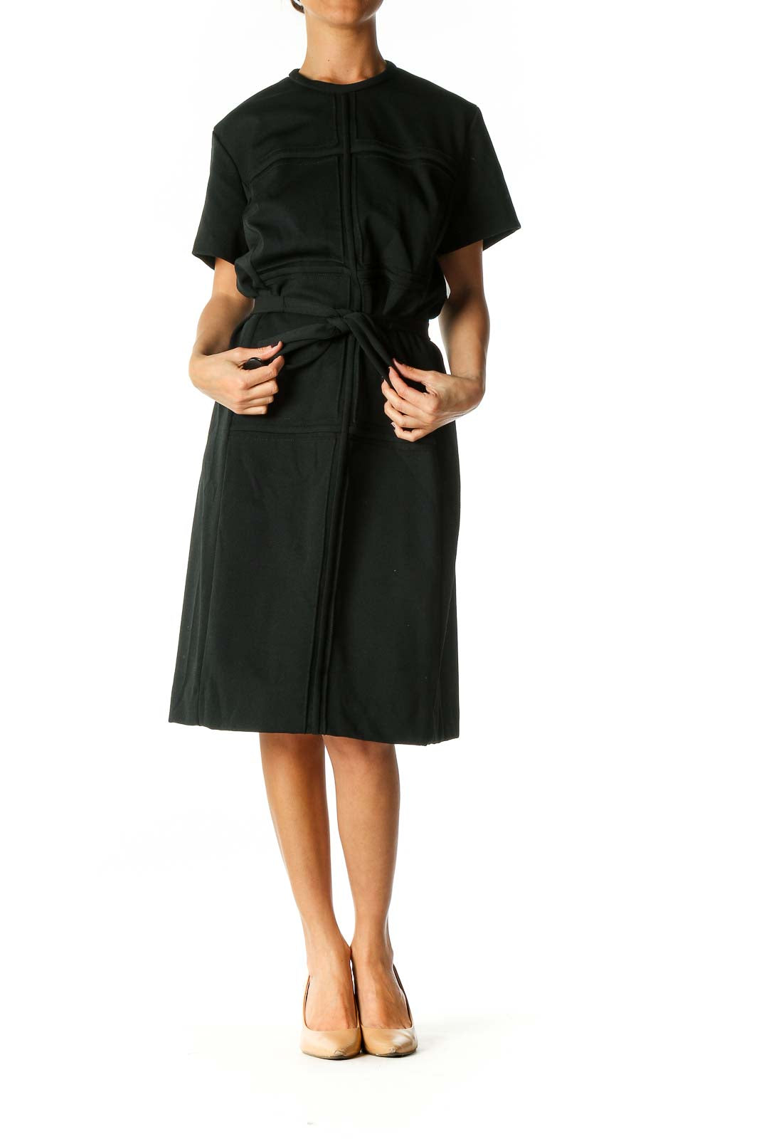 Black Solid Casual A-Line Dress