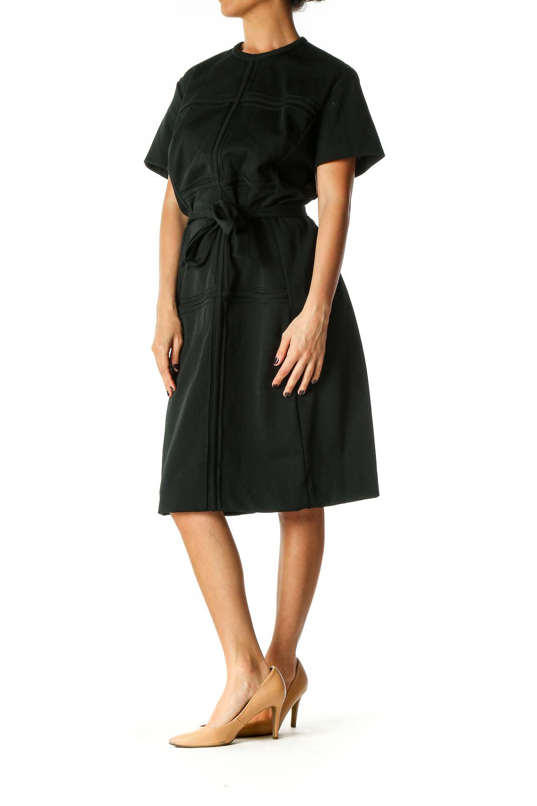 Black Solid Casual A-Line Dress