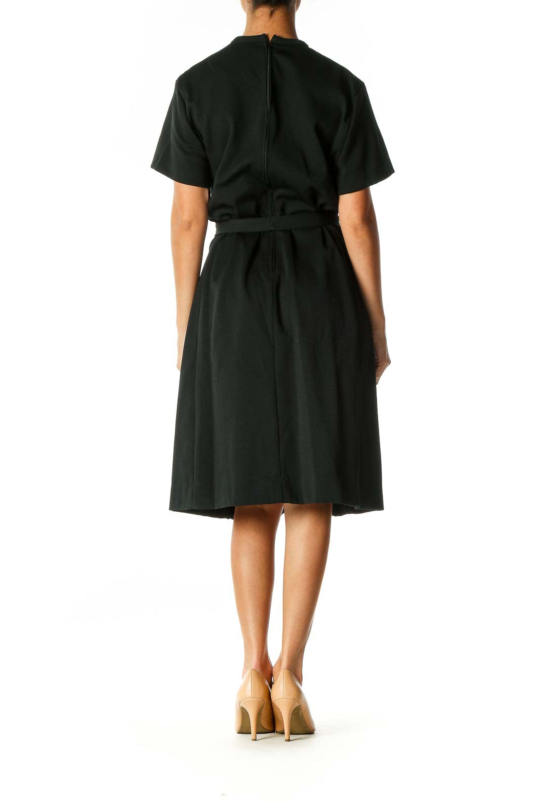 Black Solid Casual A-Line Dress